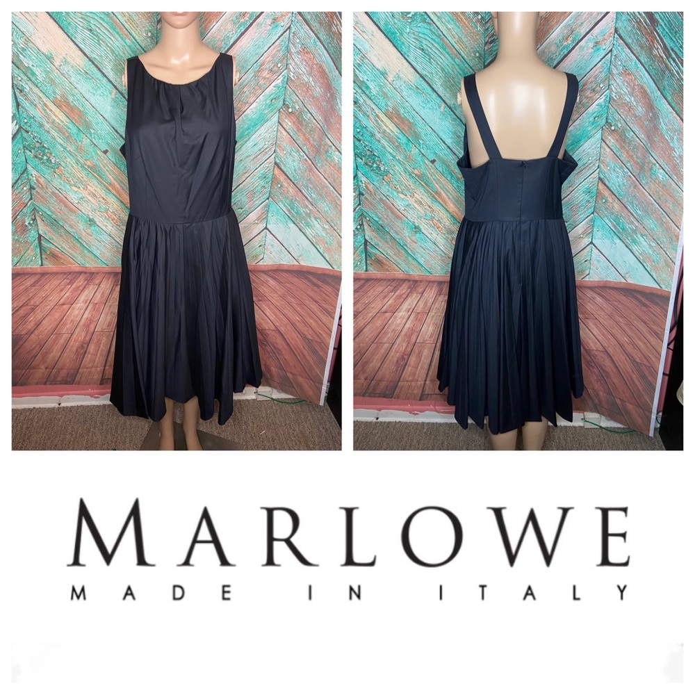 Marlowe Made In Italy Drop Waist Black Wool Pleated Skirt Dress